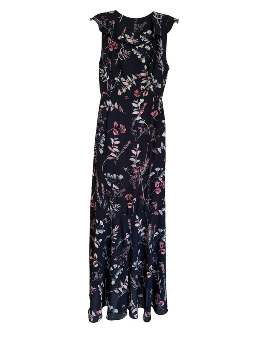 Banana Republic Navy Sleeveless Floral Ruffle Maxi Dress Size 8 - Picture 4 of 12